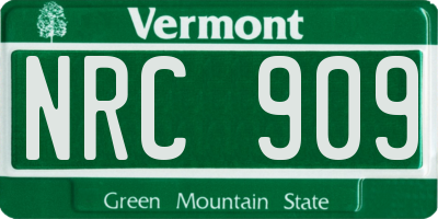 VT license plate NRC909
