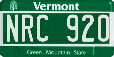 VT license plate NRC920