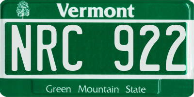 VT license plate NRC922