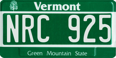 VT license plate NRC925