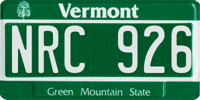 VT license plate NRC926