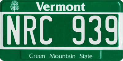 VT license plate NRC939