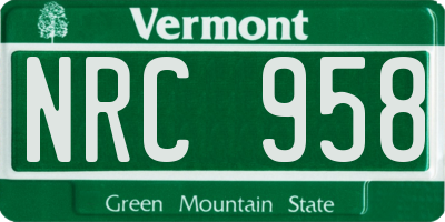 VT license plate NRC958