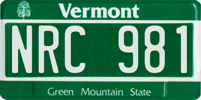 VT license plate NRC981