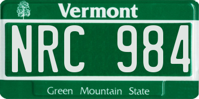 VT license plate NRC984