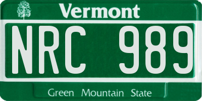 VT license plate NRC989