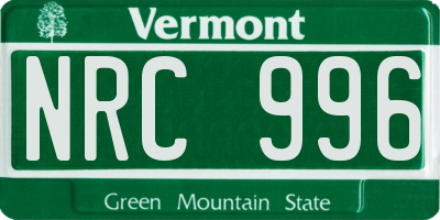 VT license plate NRC996