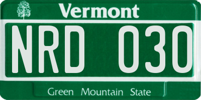 VT license plate NRD030