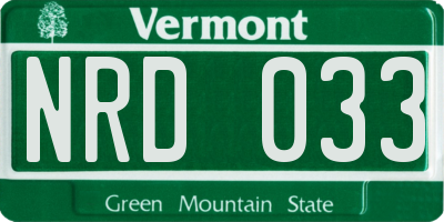VT license plate NRD033