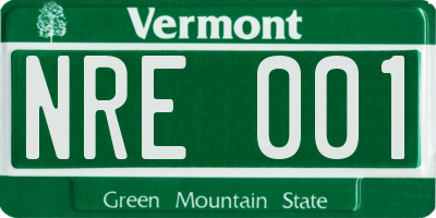VT license plate NRE001