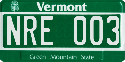 VT license plate NRE003