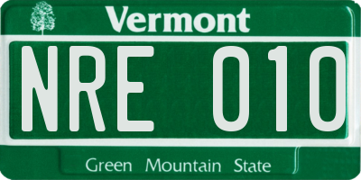 VT license plate NRE010