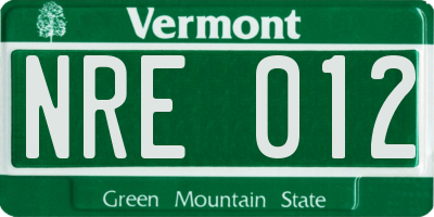 VT license plate NRE012