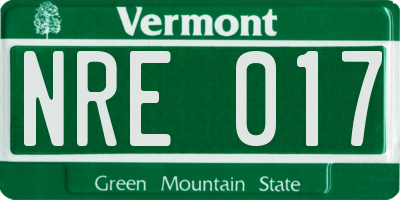 VT license plate NRE017