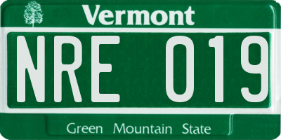 VT license plate NRE019