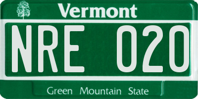 VT license plate NRE020