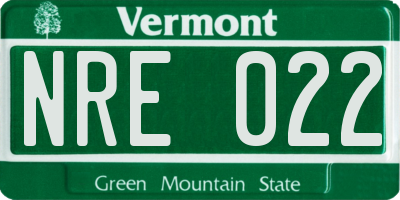 VT license plate NRE022