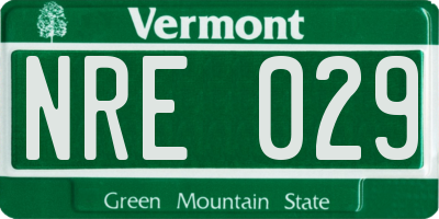 VT license plate NRE029