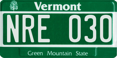 VT license plate NRE030