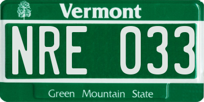 VT license plate NRE033