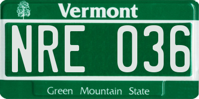 VT license plate NRE036