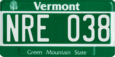 VT license plate NRE038