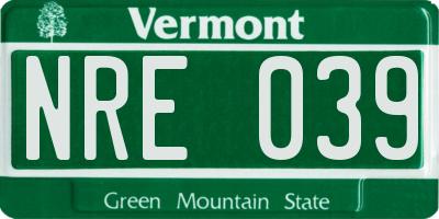 VT license plate NRE039