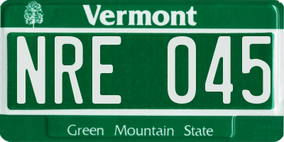 VT license plate NRE045