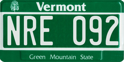 VT license plate NRE092
