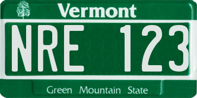 VT license plate NRE123