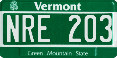 VT license plate NRE203