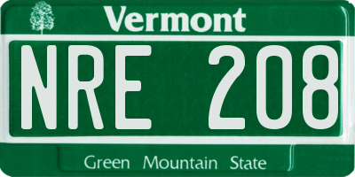 VT license plate NRE208