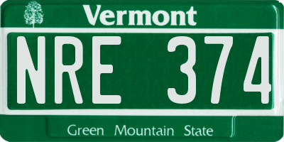 VT license plate NRE374