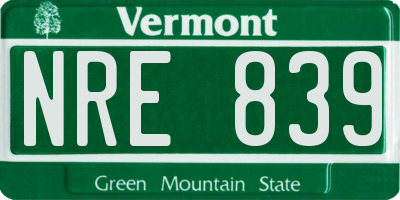 VT license plate NRE839