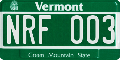 VT license plate NRF003