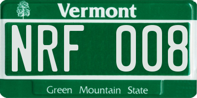 VT license plate NRF008