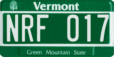 VT license plate NRF017