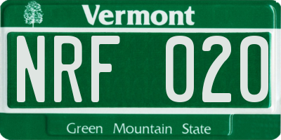 VT license plate NRF020