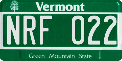 VT license plate NRF022