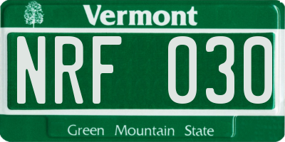 VT license plate NRF030
