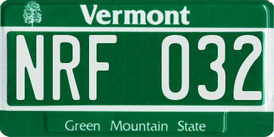 VT license plate NRF032