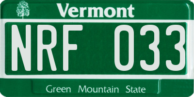 VT license plate NRF033