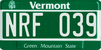 VT license plate NRF039
