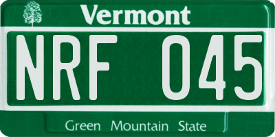 VT license plate NRF045