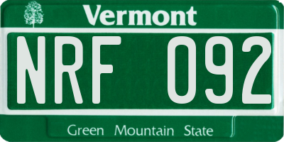 VT license plate NRF092
