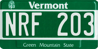 VT license plate NRF203