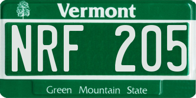 VT license plate NRF205
