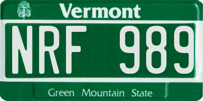 VT license plate NRF989