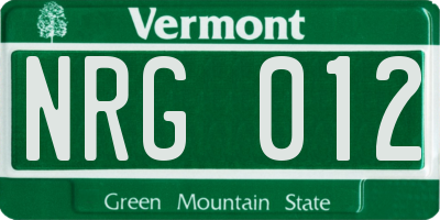 VT license plate NRG012