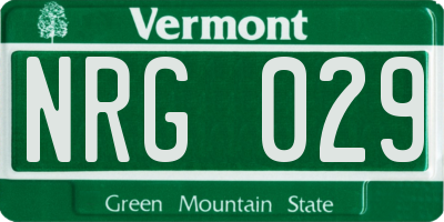 VT license plate NRG029